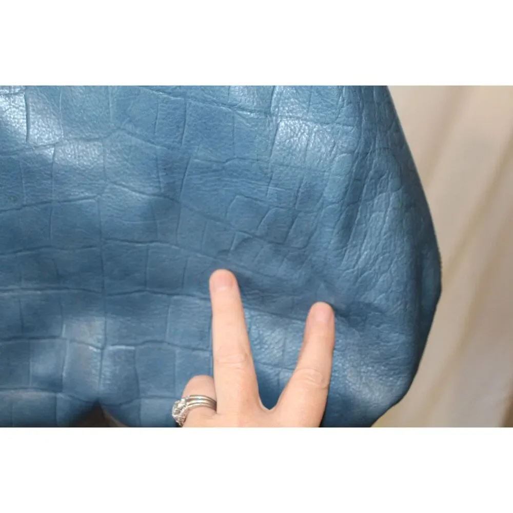 Joie Croc Embossed Blue leather & Suede expandable Hobo Gold hardware